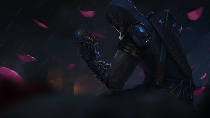 black ninja holding black mask digital wallpaper, League of Legends