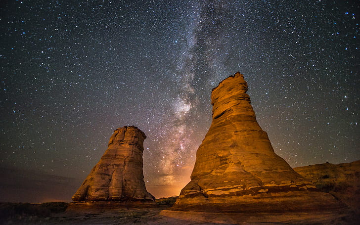 Desert Stars Galaxy Milky Way Rock Stone Night HD, nature, HD wallpaper