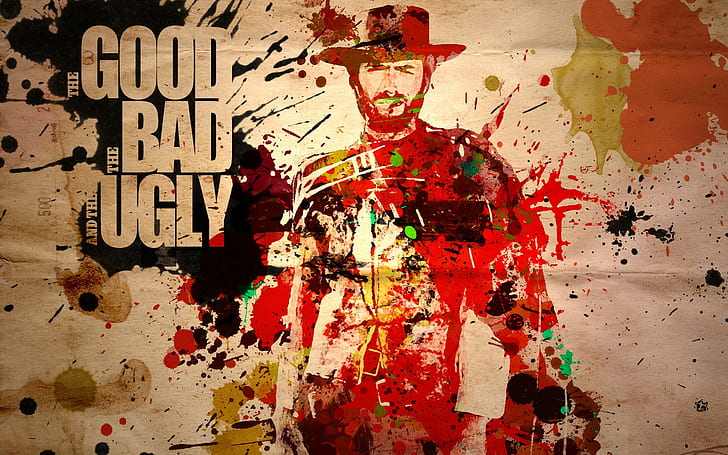 Clint Eastwood, paint splatter, western, movies, The Good  The Bad and The Ugly