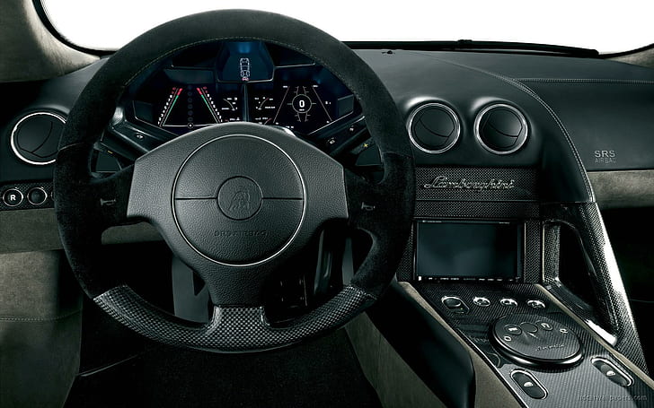 Lamborghini Reventon Interior, black steering wheel, cars, HD wallpaper
