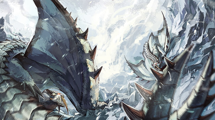 blue dragon illustration, fantasy art, Monster Hunter, Barioth