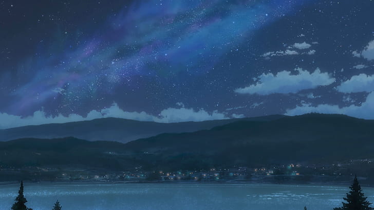 Makoto Shinkai, Kimi no Na Wa, anime, landscape, night, HD wallpaper