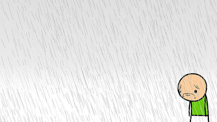 sad character under rain wallpaper, Cyanide and Happiness, white background, HD wallpaper