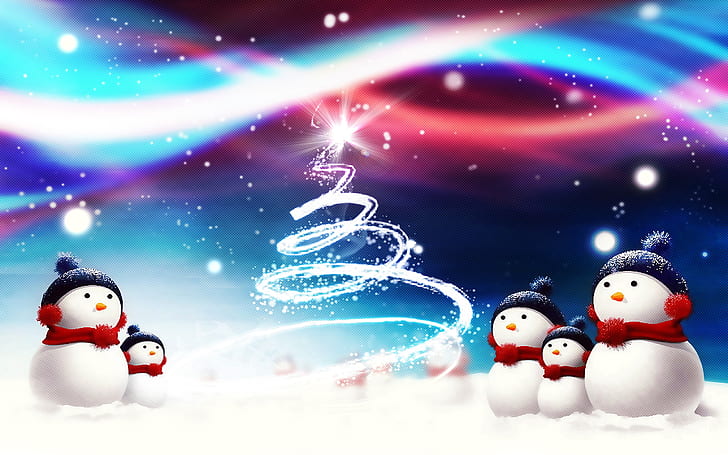 Snowman, Small, Cute, Holidays, Snow, Winter, Celebration, HD wallpaper