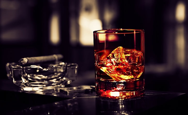 Whisky Ice Cigar, clear rock glass, Food and Drink, drinking glass, HD wallpaper