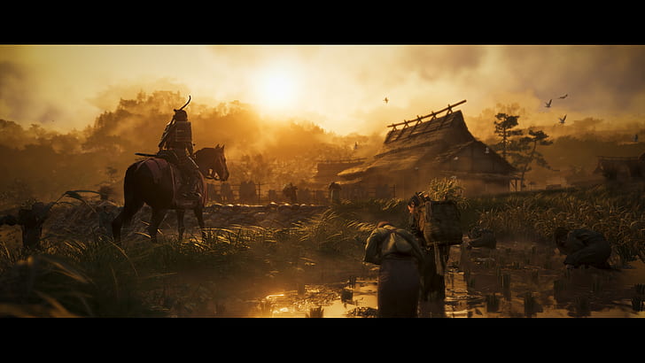 Ghost of Tsushima, video games, sky, sunset, architecture, cloud - sky, HD wallpaper