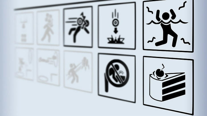 video games, Portal 2, warning signs, Portal (game), HD wallpaper