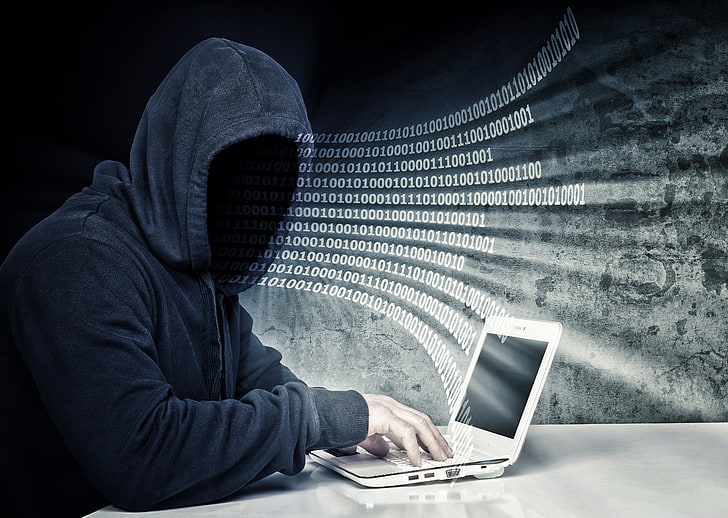 gray hoodie, laptop, monitor, hacker, computer Hacker, crime