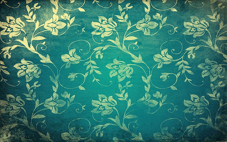 Retro floral pattern, blue and white floral textil, abstract, HD wallpaper