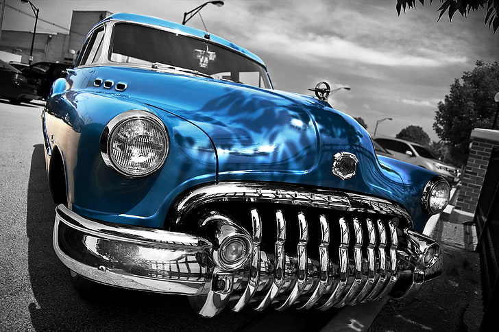 blue vehicle, retro, HDR, Buick, car, classic, the front, 1950