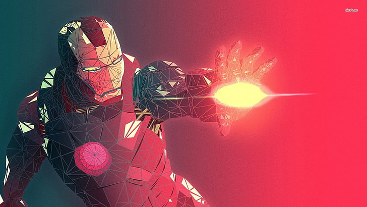 Marvel Iron Man digital wallpaper, low poly, superhero, digital art
