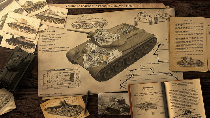 gray battle tank illustration, scheme, art, T-34-76, Soviet Tank, HD wallpaper