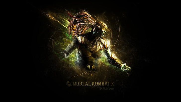 Mortal Kombat X Scorpion illustration, video games, simple background, HD wallpaper