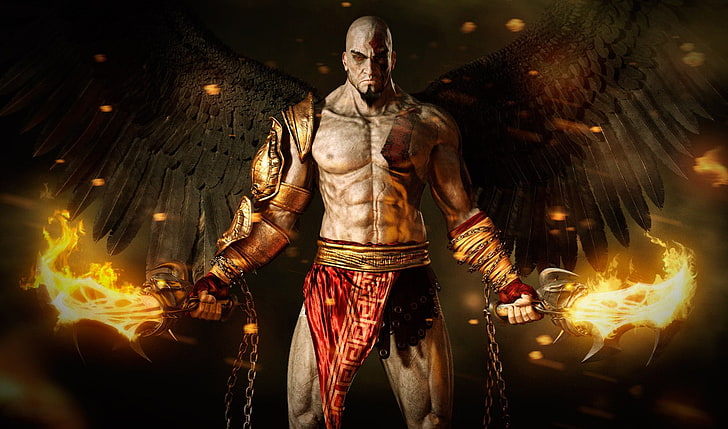 Kratos illustration, God of War, video games, wings, artwork HD wallpaper