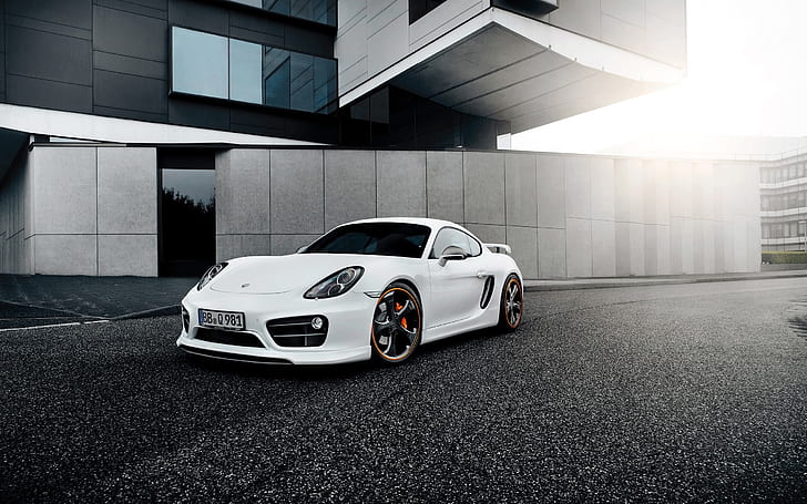 Porsche Cayman white supercar front view, HD wallpaper