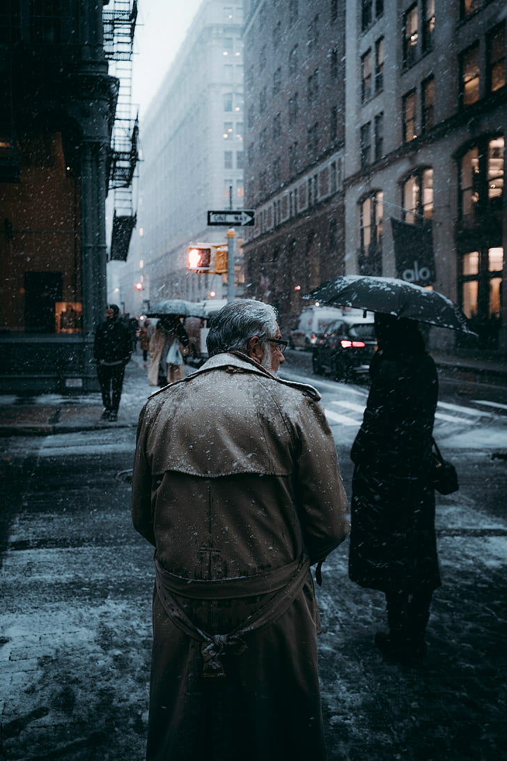 men, people, cold, city, winter