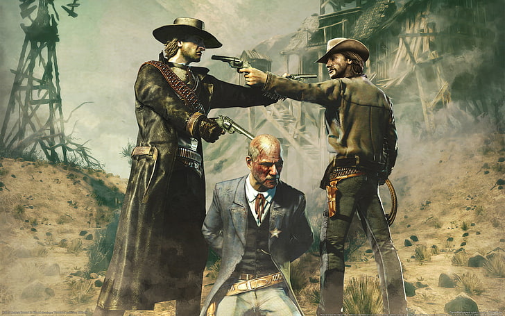 two Gunslinger and cowboy painting, desert, cowboys, call of juarez: bound in blood