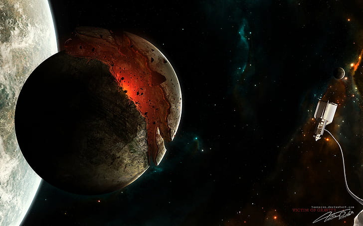 taenaron 3d digital art space planet, night, star - space, astronomy, HD wallpaper