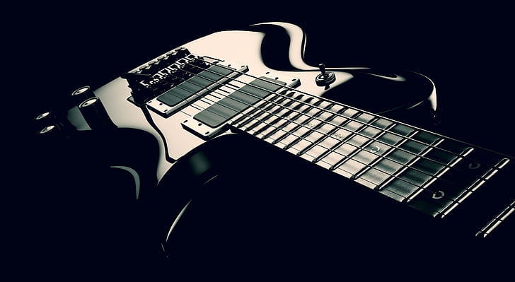 Electric Guitar Black and White, Music, Dark, Glossy, Design
