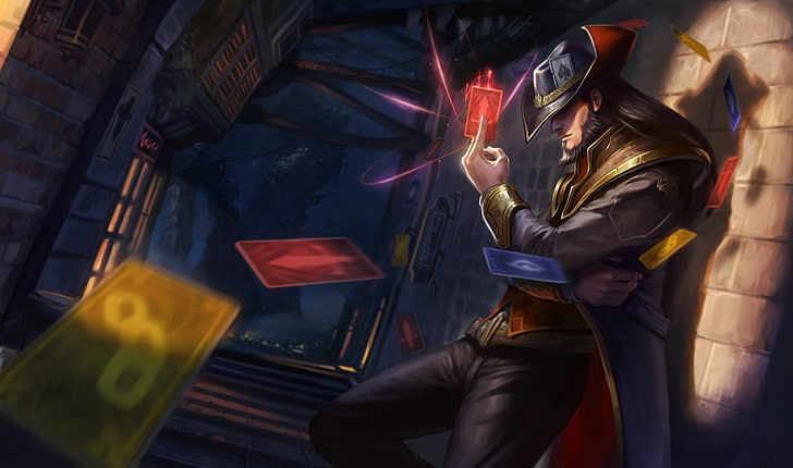 man holding card wallpaper, Video Game, League Of Legends, Twisted Fate (League Of Legends)