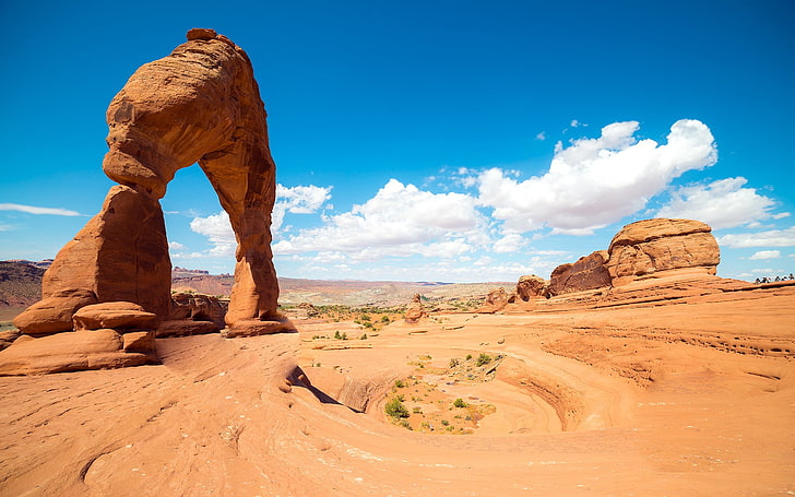 brown rock formation, desert, landscape, Arches National Park, HD wallpaper