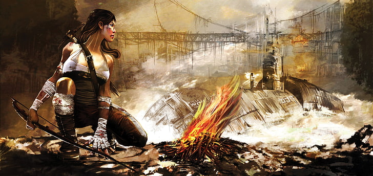 woman holding bow wallpaper, Tomb Raider, video games, Lara Croft
