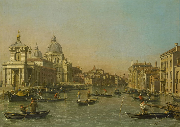 boat, picture, Venice, gondola, the urban landscape, Canaletto, HD wallpaper