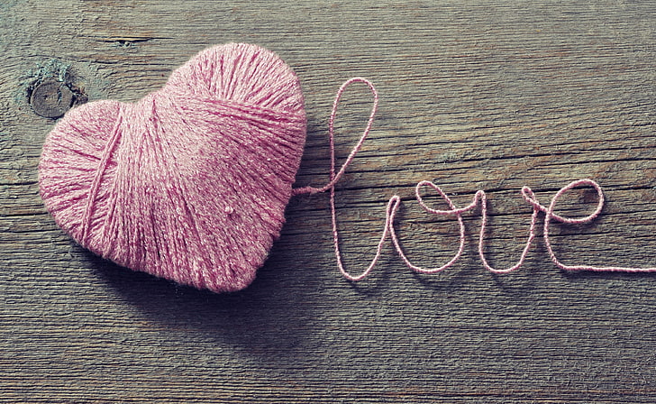 pink thread roll, love, heart, strings, romance, wood - Material, HD wallpaper