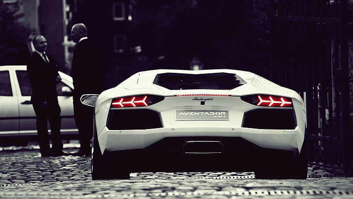 vehicle, car, Lamborghini, white cars, selective coloring, Lamborghini Aventador, HD wallpaper