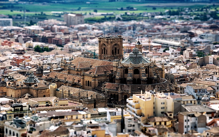 brown and gray building tilt shift photography, Granada, Alhambra