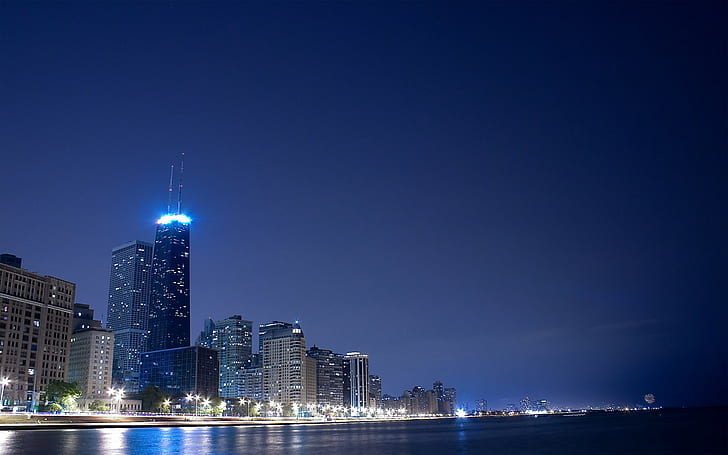 night, Chicago, skyscraper, city lights, cityscape