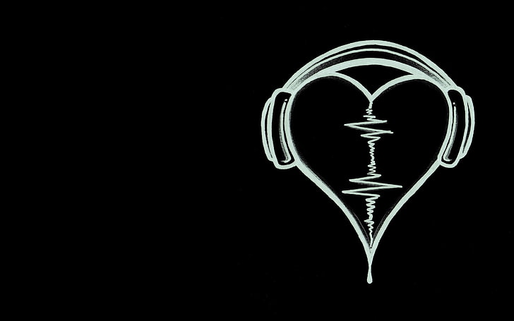 heart wearing headphones sketch, music, range, broken, symbol