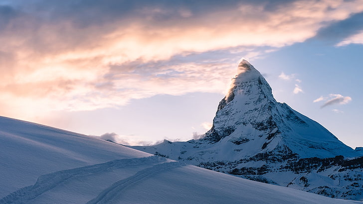 mountains, nature, snowy peak, Matterhorn, The Matterhorn, winter, HD wallpaper