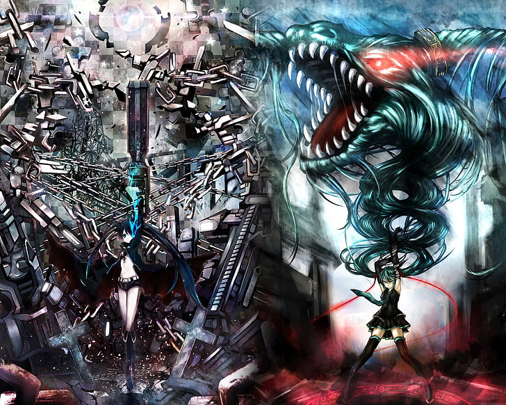 Black Rock Shooter, anime girls, Vocaloid, Hatsune Miku, Strength (Black Rock Shooter), HD wallpaper