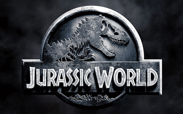 Jurassic World, text, communication, western script, metal