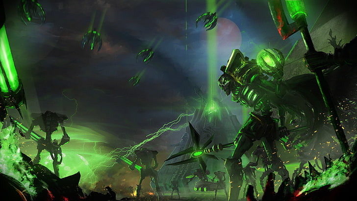 Warhammer 40,000, Necrons, arts culture and entertainment, night, HD wallpaper