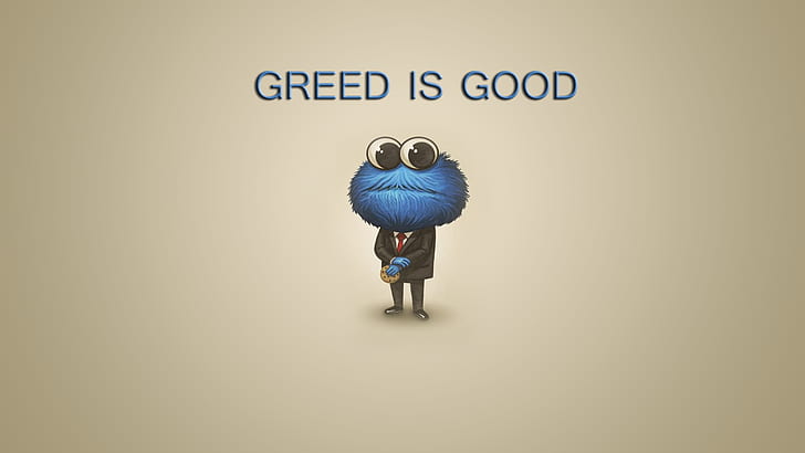 simple background, typography, minimalism, Greed, Cookie Monster
