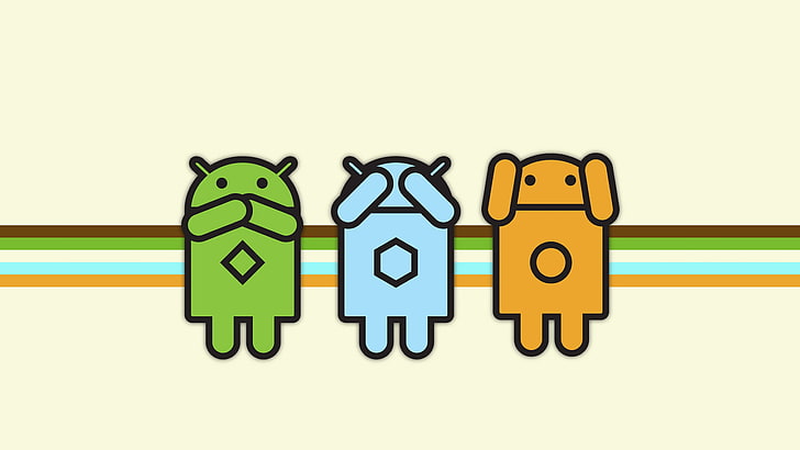 three wise androids digital wallpaper, can't hear anything, can't see anything