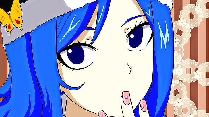 anime, anime girls, blue hair, hat, looking at viewer, blue eyes, HD wallpaper
