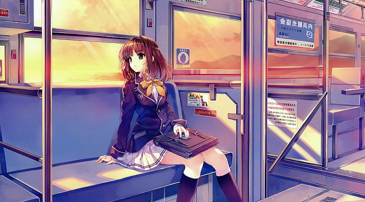 HD wallpaper: Alone, Anime Girls, School Uniform, schoolgirls, Train,  sitting | Wallpaper Flare
