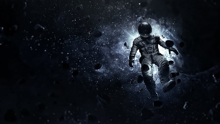 astronaut illustration, Astronaut painting, space, stars, floating