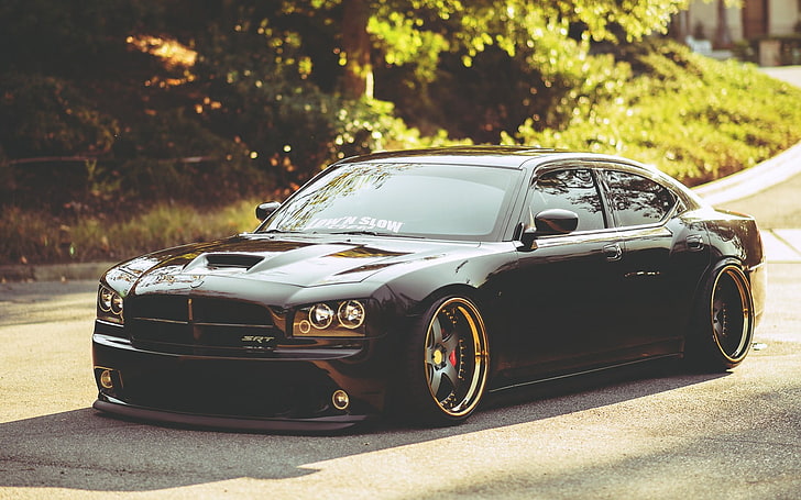 black Dodge coupe on road during daytime, Dodge Charger, car, HD wallpaper