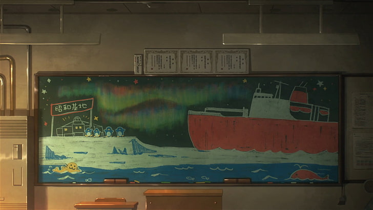 HD wallpaper: Sora yori mo Tooi Basho, anime, classroom, blackboard, no  people