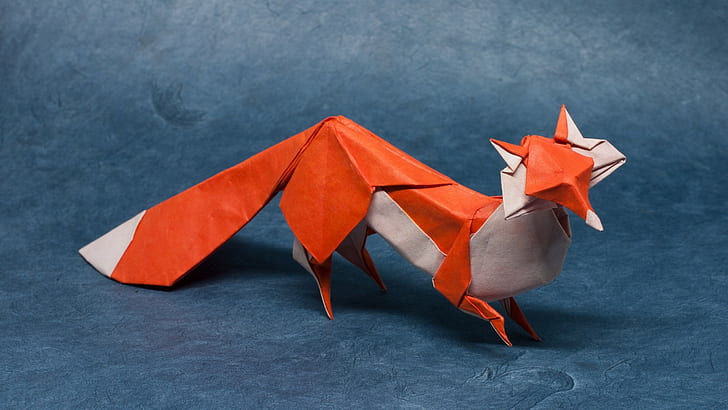 animals, artwork, Fox, nature, origami, paper, Simple Background, HD wallpaper