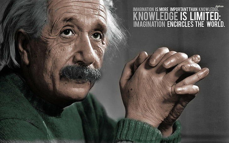 Albert Einstein, quote, one person, portrait, headshot, mature adult, HD wallpaper