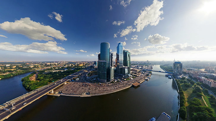 high-rise building, moscow city, buildings, skyscrapers, bridges