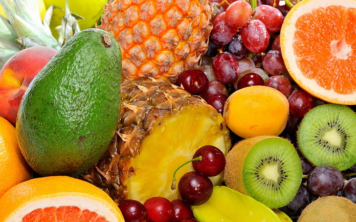 variety of friuits, fruit, grapes, orange, food, kiwi (fruit)