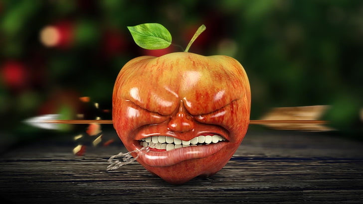 arrow through red apple graphic, Honeycrisp apple shot with arrow, HD wallpaper