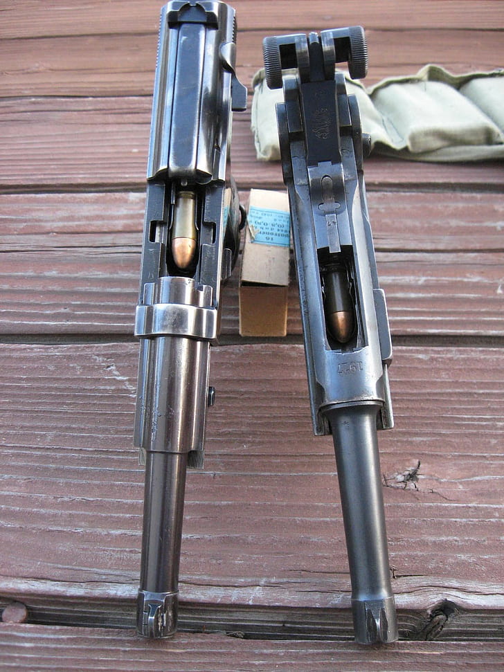 gun, pistol, Luger P08, Walther P38