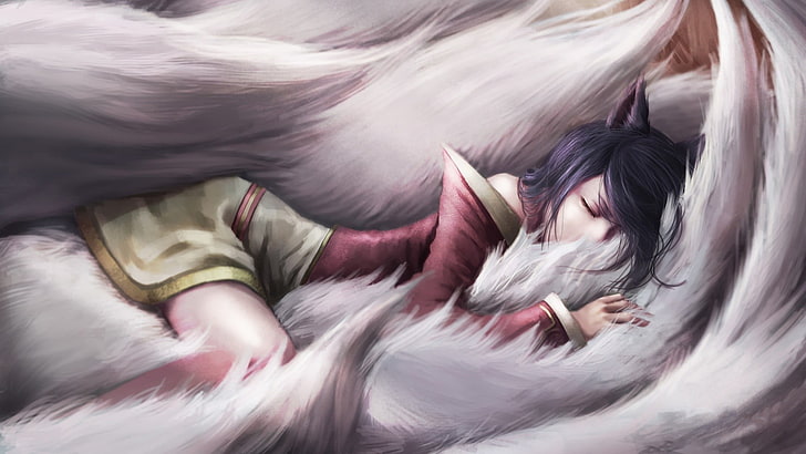 Ahri, League of Legends, women, motion, eyes closed, blurred motion